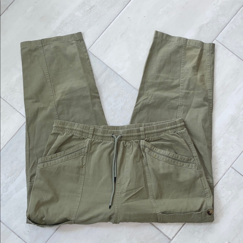 7 For All Mankind Elastic Waistband & Drawstring Army Green Cargo Pants-Size XL